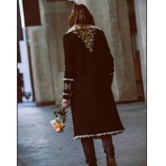 Free People Shearling Victorian Brocade Damask Trench Coat - Picture 1 of 12